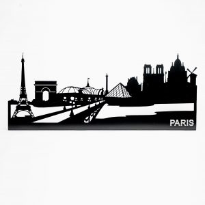 Trophée Skyline Paris en métal sur mesure réalisé pour une convention incentive d'un groupe bancaire, fabrication artisanale Made in France.